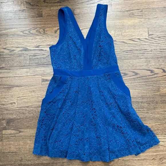 Free People Womens Blue Cut Out Pocketed Sleeveless V Neck Micro Mini Fit + Flare Dress Size: S